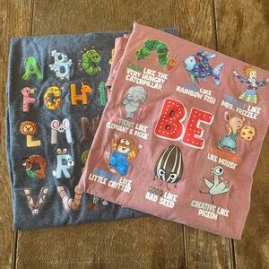 Graphic Tee Set - Alphabet & 'Be' Character Prints, Pink + Charcoal (Women’s L)